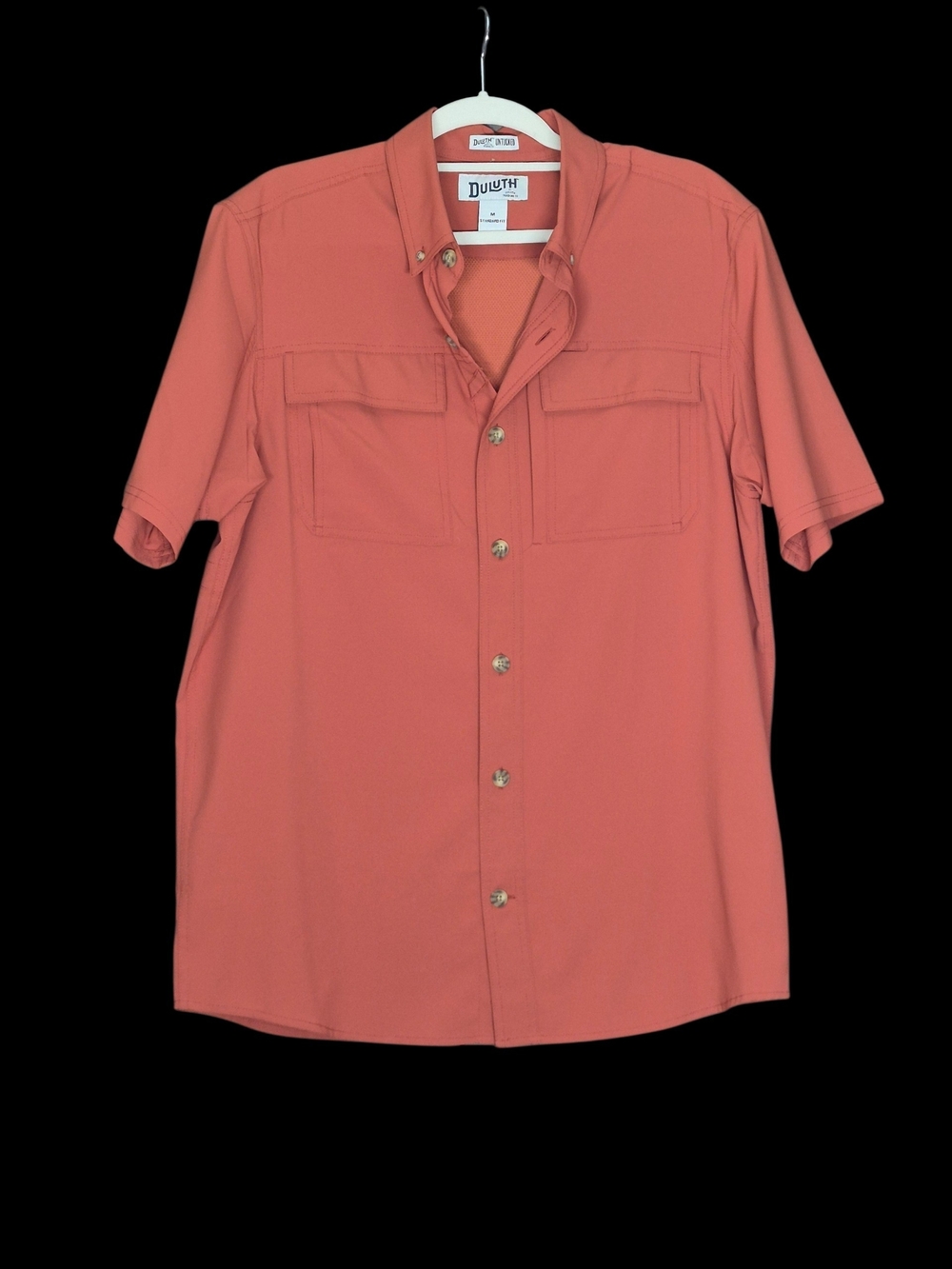 Duluth Trading Company Men's Short Sleeve Button Down Orange Untuck Lightweight